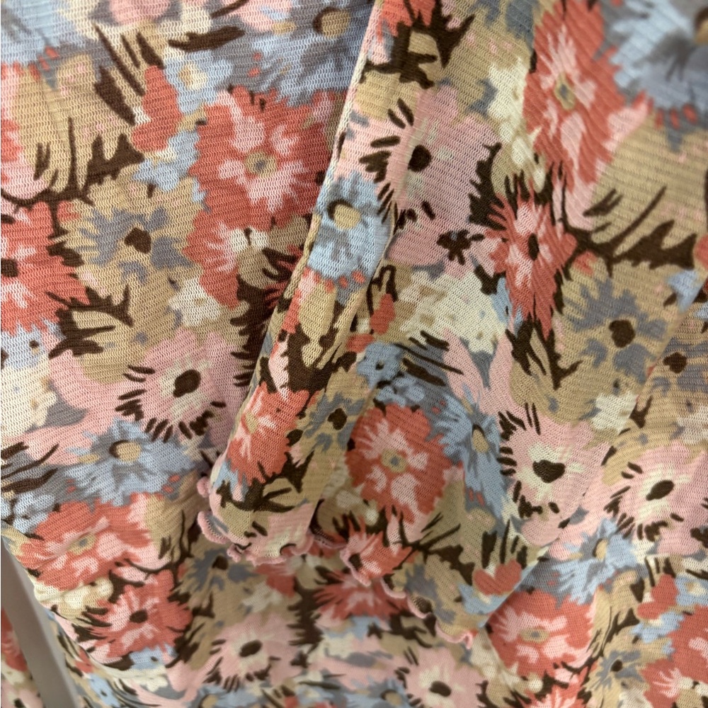 Vintage Y2K Floral Lettuce Hem Mesh Fitted Stretchy Top Size Large - Picture 13 of 15